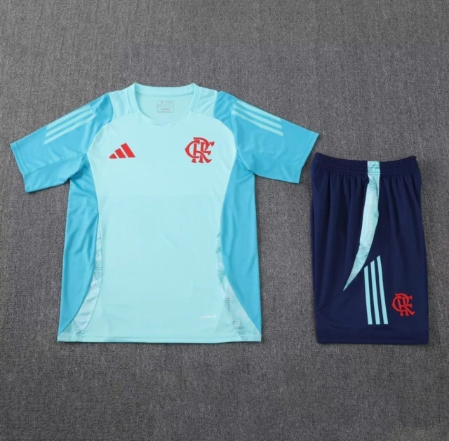 Kit Treino CR Flamengo Adidas 25/26 Camisa Azul e Bermuda Azul Marinho