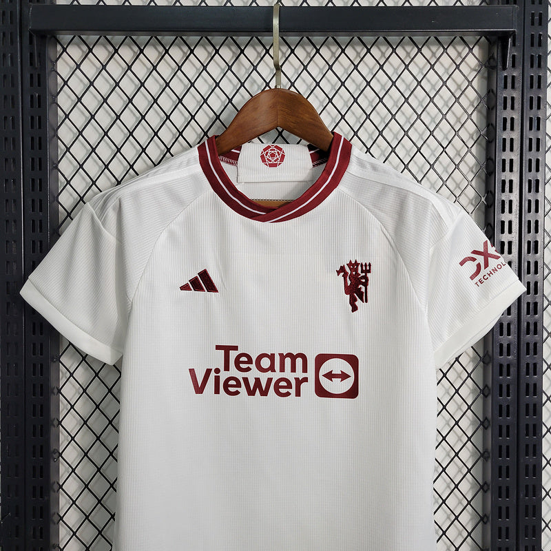 Conjunto Infantil Manchester United lll 2023/24 Branco - Modelo Torcedor