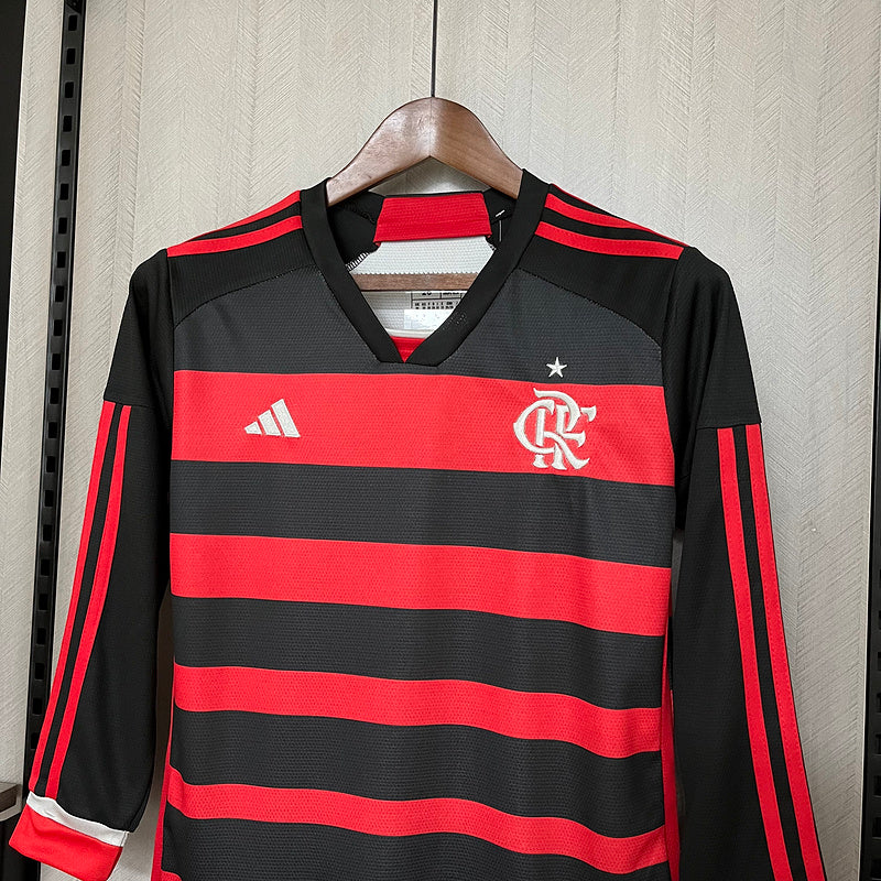 Conjunto Infantil Manga Longa CR Flamengo l 2024/25 Rubro-Negro - Modelo Torcedor