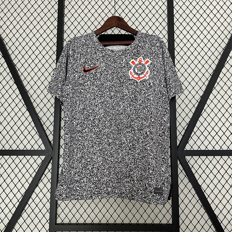 Camisa Corinthians Pré Jogo 2024/25 Branca e Preta - Modelo Torcedor