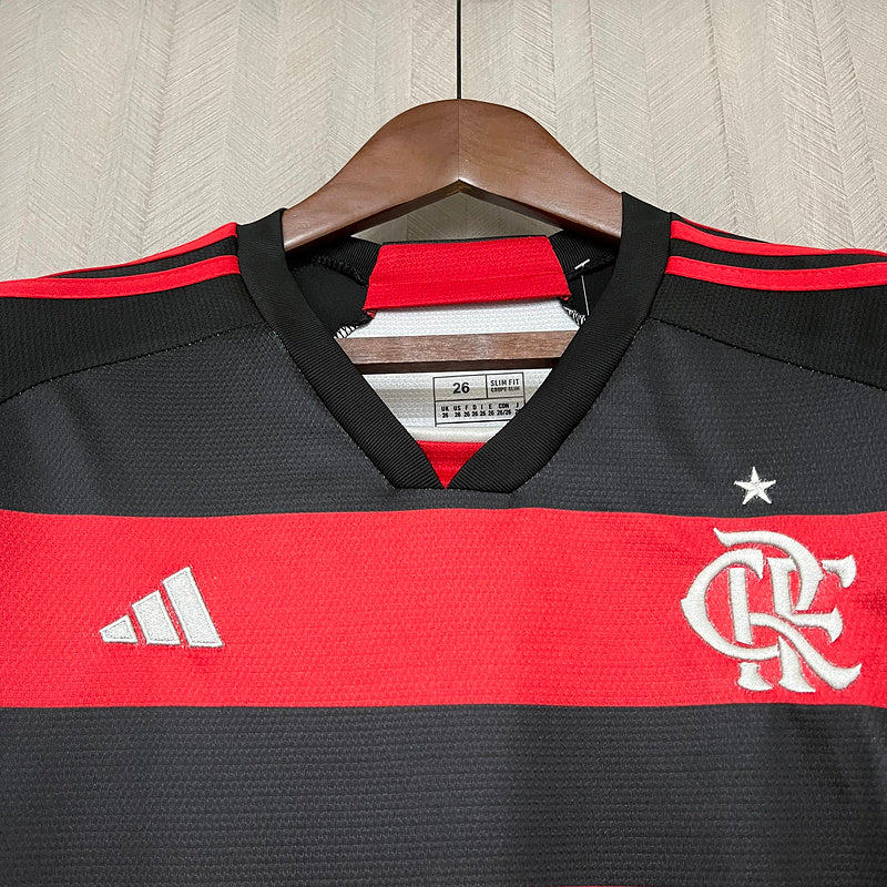 Conjunto Infantil Manga Longa CR Flamengo l 2024/25 Rubro-Negro - Modelo Torcedor