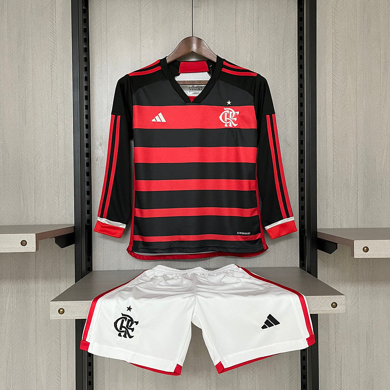 Conjunto Infantil Manga Longa CR Flamengo l 2024/25 Rubro-Negro - Modelo Torcedor