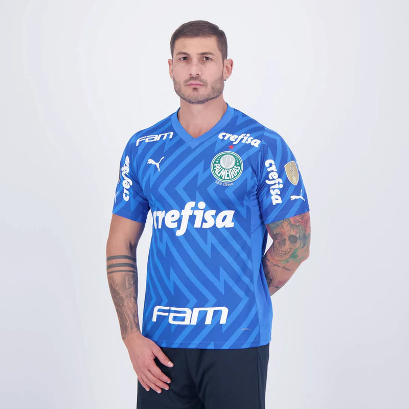 Camisa Palmeiras c/ Patrocínios Goleiro 2024/25 Azul - Modelo Torcedor