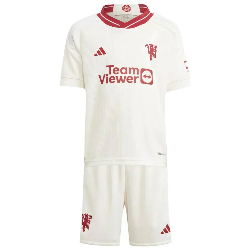 Conjunto Infantil Manchester United lll 2023/24 Branco - Modelo Torcedor